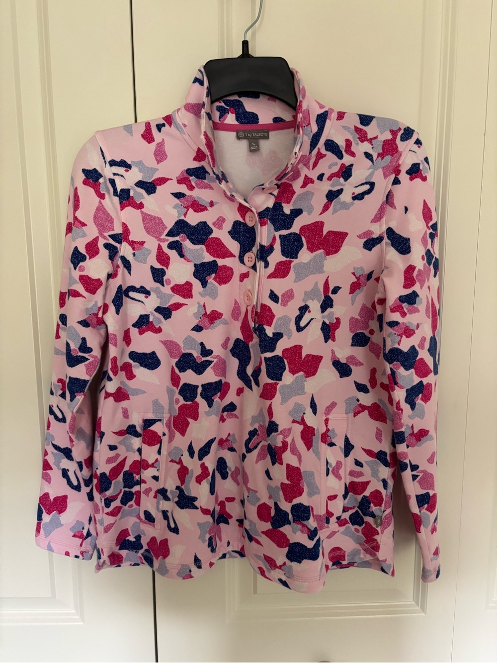 T by Talbots pink blue Popover Button Pullover Stretch French Terry sz small P